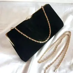 ブラックベルベット クラッチバッグ ゴールドチェーン