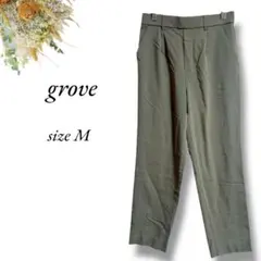 grove タック入りクロップドパンツ Mサイズ カーキ ウエストゴム3880