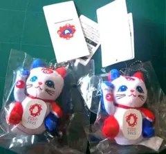 新品未開封】ミャクミャク 招き猫 マスコット ぬいぐるみキーホルダー 2個セット