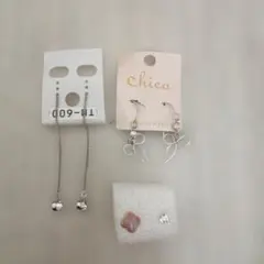ピアス 3点セット リボン チェーンのサムネイル