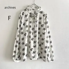 archives ブラウス 花柄 フリルネック リボン ホワイト 白 F 長袖のサムネイル
