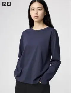ユニクロU UNIQLO スーピマコットンT 新品タグ付 長袖 ネイビーのサムネイル