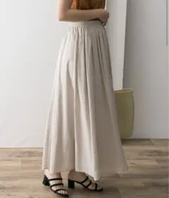 URBAN RESEARCH 高機能リネンギャザースカート　ベージュ