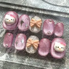 韓国y2kネイル マグネットキティちゃん リボン キラキラ マグネット