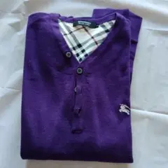 BURBERRY BLACK LABEL 紫 Vネックウール100%セーター