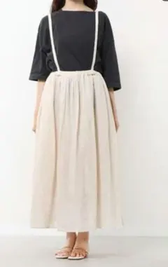 サマンサモスモス　SM2　サス付きギャザースカート　綿麻混