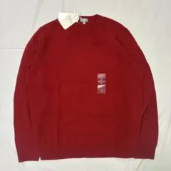 ユニクロ ラムウール Vネックセーター レッド 毛100% タグ付き メンズXL