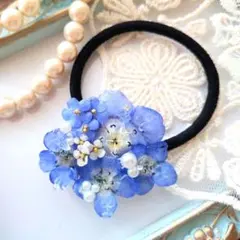 ハンドメイドヘアゴム　ネモフィラヘアゴム