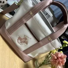【美品】ビバリーヒルズポロクラブ 2way トートバッグ ピンク アイボリー