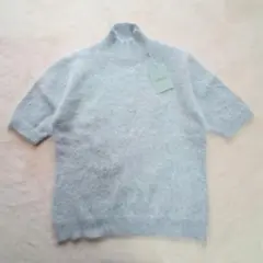 タグ付き Lサイズ Y2K アンゴラ80%混半袖タートルネックセーターグレー