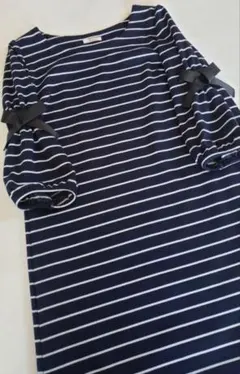 春物　ワンピース　裏地付　ネイビー