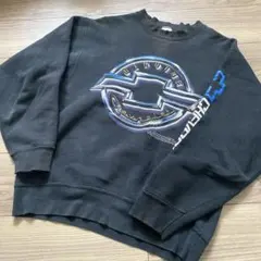 90sヴィンテージ シボレー 袖プリント スウェット 黒 M フェード ボロ