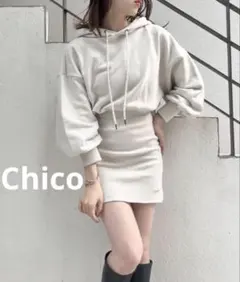Chico チコ フードスウェットリブミニワンピース