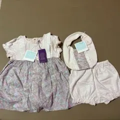 新品 BeBe リバティ柄 ワンピース ブルマ スタイ 3点セットのサムネイル