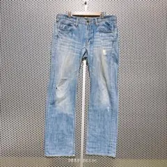 R.NEWBOLD ダメージデニムパンツ ストレート ライトブルー 綿100％のサムネイル
