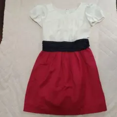 【レッセパッセ】ホワイト/レッド 半袖ひざ丈ワンピース