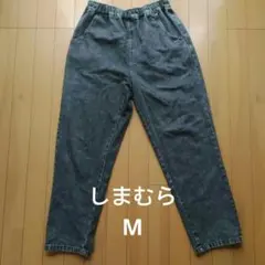 しまむら ブラック ケミカルウォッシュ デニムパンツ ウエストゴム