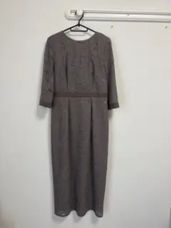 グレー レース模様 タイトドレス 長袖