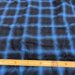 K12●オンブレチェック生地　125cm×2ｍ　ヘリンボーン　ブルー×黒/起毛