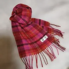 ウールマフラー ピンク系 チェック柄　レディースマフラー