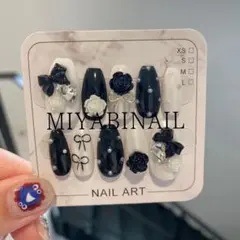 ネイルチップ りぼん 薔薇 フレンチガーリー 韓国 量産型