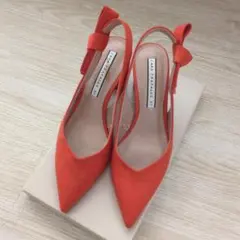 ZARA オレンジ ポインテッドトゥ ミュール 37