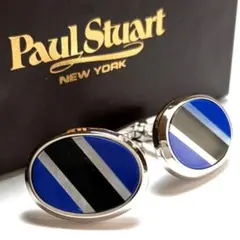 psc280 新品 ポールスチュアート カフス シルバー ブルー×オニキス白蝶貝のサムネイル