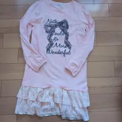 ピンク フリル付き 長袖 ワンピース 140cm