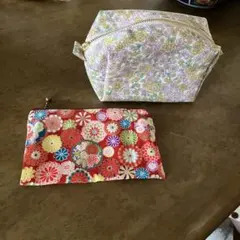 花柄ファスナー付きポーチ、和柄ポーチ