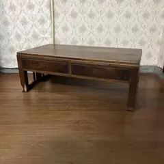 【アンティーク】木製 無垢材 文机 座卓 書斎机 2杯引出し 古家具 古民家