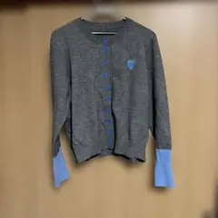 ハートロゴ カーディガン ユニセハート刺繍 長袖ニット グレー ブルー XL