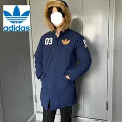 【美品】adidas ダウンコート M ネイビー トレフォイル