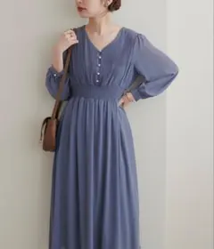 natural couture ピンタックプリーツお上品ワンピース　ブルー