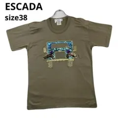 希少　ESCADA 半袖Tシャツ 車モチーフ スパンコール装飾 カーキのサムネイル