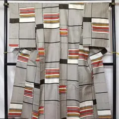 ◆2312◆アンティーク着物　銘仙　袷　格子柄　昭和レトロ　和装