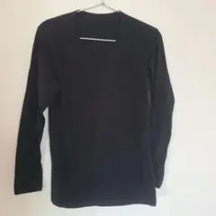 無印良品　あったか　黒 Vネック 長袖カットソー M