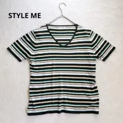 STYLE ME 東京スタイル Vネックボーダーニット L 緑マルチカラーのサムネイル