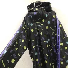 adidas 総柄ロゴ アノラックパーカー レア ブラック XO