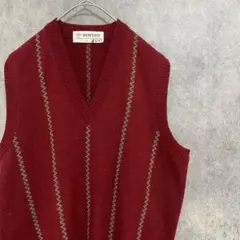 90S vintage 柄ニットベスト　アクリル　メンズL 古着　個性派　B3