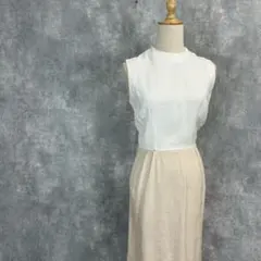 バイカラースリーブレスワンピース ナチュラルカラー　リネンライク