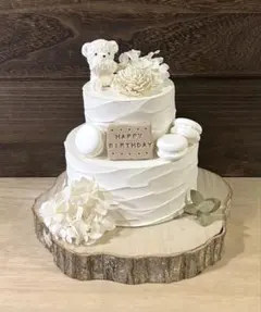 MK＊様専用ෆ限定ෆホワイト 立体くまさんマカロンフラワー　クレイケーキ