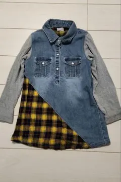 デニム・チェック柄長袖シャツ