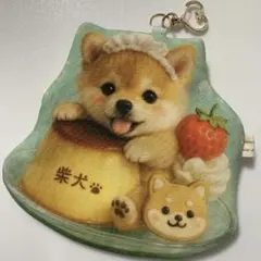 ハンドメイド フラットポーチ マスコットポーチ 犬 パネル生地