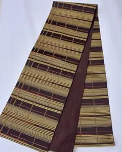 1-I 京袋帯　斬新な柄　茶系　ポリエステル　洗える帯