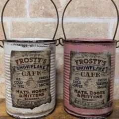 リメ缶　アンティーク風 バケツ型 持ち手付　レトロシール　ローズ＆ピュアホワイト