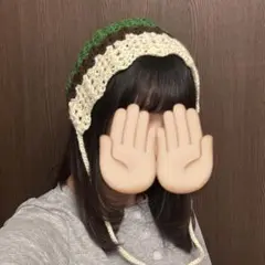 【handmade】白×茶×緑 ボンネット