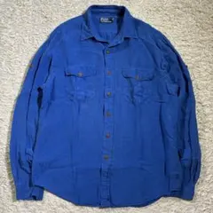 90s Polo ralph lauren L長袖 開襟シャツ シルクリネン