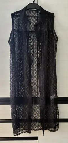 イーハイフン　レース　ロングベスト　ガウン　フリーサイズ　黒のサムネイル
