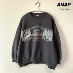 ANAPダークグレー ロゴトレーナー ボリュームスリーブ 厚手裏起毛F