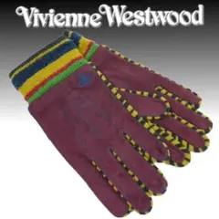 ヴィヴィアンウエストウッド グローブ手袋 ワインレッド羊革ニットオーブ刺繍メンズ